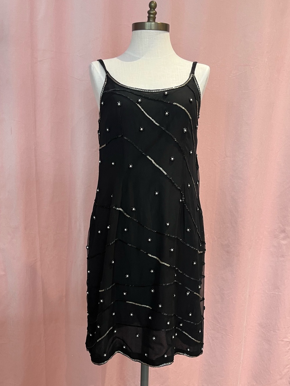Symbol 2000 | Vintage 90s Black Silk Beaded Mini Dress | Size M